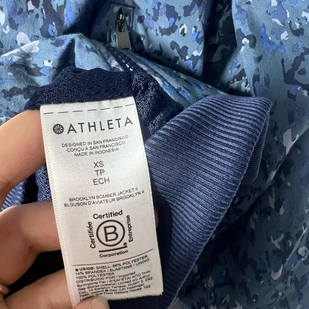 Athleta Brooklyn Bomber Jacket Patterned Blue Xs - image 6